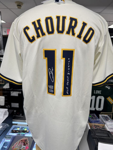 Jackson Chourio Brewers Signed Autographed Cream Nike Jersey DEBUT DATE