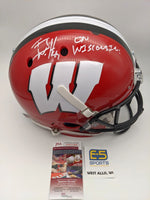TJ Watt Wisconsin Badgers Signed Autographed Full Size Replica Red Helmet JSA